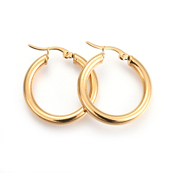 Golden 201 Stainless Steel Hoop Earrings, with 304 Stainless Steel Pin, Hypoallergenic Earrings, Ring Shape, Golden, 30x28x4mm, 6 Gauge, Pin: 1mm