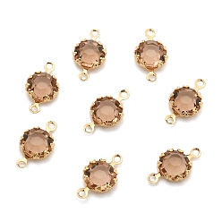 Светло-коричневый Экологически чистые подвески из латуни и стекла, без кадмия и без свинца, плоские круглые ссылки, реальный 24 k позолоченный, загар, 12x6.5x3 мм, отверстие : 1 мм