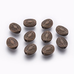 Antique Bronze Tibetan Style Alloy Beads, Oval, Lead Free & Cadmium Free, Antique Bronze, 11x9x4mm, Hole: 2mm