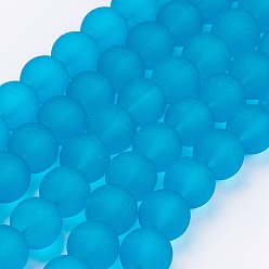 Dark Turquoise Transparent Glass Bead Strands, Frosted, Round, Dark Turquoise, 8mm, Hole: 1~1.6mm, about 99pcs/strand, 31.4 inch