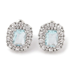 Светло-Голубой Прямоугольные серьги-гвоздики с паве из кубического циркония из латуни для женщин, платина, Небесно-голубой, 15x13 мм