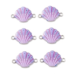 Lilac Alloy Enamel Connector Charms, Platinum, Shell, Lilac, 15x24mm