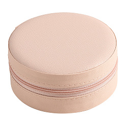 Pink Round PU Leather Jewelry Storage Zipper Box, Portable Travel Jewelry Organizer Case for Necklace Earrings Rings, Pink, 11x5cm