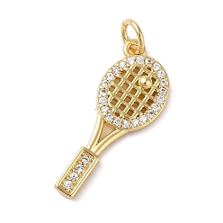 Настоящее золото 18K Подвески из латуни и прозрачного циркония с покрытием стойки, без кадмия и без свинца, долговечный, ракетки для бадминтона, с целью перехода в кольце, реальный 18 k позолоченный, 23.5x10x3 мм, отверстие : 5 мм