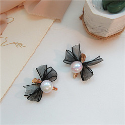 White Pearl Black Mesh Hair Clip Single Elegant Pearl Butterfly Hair Clip with Bow - Graceful, Hair Accessories, Chic.