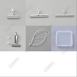 Platin & Silber 4 Messing-Stift-zu-Anhänger-Konverter, Konverter von Brosche zu Halskette, 1PC Silikonschlauch, Platin & Silber, 7.5x8x2 mm, Bohrung: 3.8 mm
