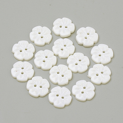 White 2-Hole Acrylic Buttons, Flower, White, 15x2.5mm, Hole: 1.5mm