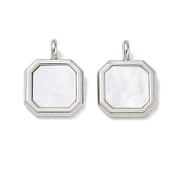 White Alloy Acrylic Pendants, Octagon Charms, Rack Plating, Cadmium Free & Nickel Free & Lead Free, Platinum, White, 17.5x13x2~5mm, Hole: 3mm