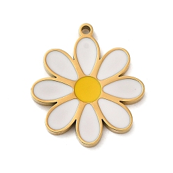 Real 18K Gold Plated Ion Plating(IP) 304 Stainless Steel Enamel Pendants, Laser Cut, Flower Charm, Real 18K Gold Plated, 16.5x15x1.5mm, Hole: 1mm