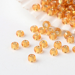 Bisque 6/0 Grade A Round Glass Seed Beads, Silver Lined, Bisque, 4x3mm, Hole: 1mm, about 4800pcs/pound