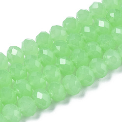 Pale Green Glass Beads Strands, Imitation Jade, Faceted, Rondelle, Pale Green, 8x6mm, Hole: 1mm, about 68~70pcs/strand, 16 inch(40cm)