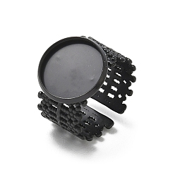 Black 304 Stainless Steel Cuff Ring Components, Round Bezel Pad Ring Setting, Ion Plating(IP), Long-Lasting Plated, Black, 19mm, Tray Size: 14mm