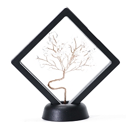 Quartz Crystal Natural Quartz Crystal Tree of Life Feng Shui Ornamentss, with Plastic Floating Display Cases, Home Display Decorations, Rhombus, 90x20x90mm
