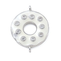 Белый Стойка покрытие латунь прозрачный кубический цирконий пончик соединительные подвески, с эмалью, платина, долговечный, без кадмия и без свинца, белые, 23x18x3 мм, отверстие : 1.4 мм