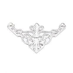 Платина Железа филигранной столяры, гравированные металлические украшения, угловая форма с цветком, платина, 26x48x0.5 мм