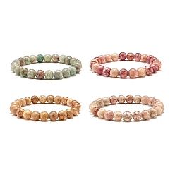 Mixed Color 8.5mm Dyed Natural Maifanite/Maifan Stone Round Beads Stretch Bracelet for Girl Women, Mixed Color, Inner Diameter: 2-1/8 inch(5.5cm), Beads: 8.5mm