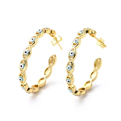 Светло-Голубой Эмалированные серьги-гвоздики с эффектом сглаза, серьги-кольца из настоящей позолоченной латуни 18k для женщин, Небесно-голубой, 33x3.5 мм, штифты : 0.7 мм