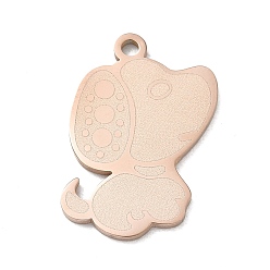 Oro Rosa 304 colgantes de acero inoxidable, amuletos de perro manchado, Pulido, revestimiento de iones (ip), oro rosa, 24x18.5x1.5 mm, agujero: 1.9 mm
