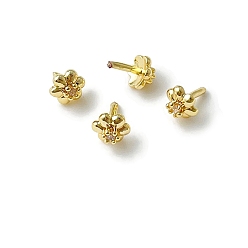 Golden Brass Pave Clear Cubic Zirconia Head Pins, Flower, for Baroque Pearl Making, Golden, 5x5mm