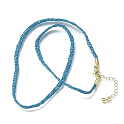 Steel Blue 3.5MM Polyester Metallic Cord Braided Cord Necklace Making, with Brass Findings and 202 Stainless Steel Lobster Claw Clasps, Long-Lasting Plated, Rack Plating, Golden, Steel Blue, 16.14 inch(41cm)~18.11 inch(46cm)