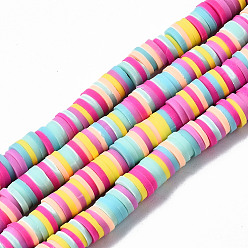 Colorful Handmade Polymer Clay Beads Strands, for DIY Jewelry Crafts Supplies, Heishi Beads, Disc/Flat Round, Colorful, 6x0.5~1mm, Hole: 1.8mm, about 290~320pcs/strand, 15.75 inch~16.14 inch(40~41cm)
