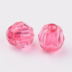 Hot Pink Transparent Acrylic Beads, Clear Faceted Round, Hot Pink, 6mm, Hole: 1.5mm, about 4300pcs/500g