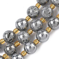 Серый Гальванические природные друзы геод, круглые, с бисером, серые, 10~11 мм, отверстие : 0.9~1 мм, около 14~15 шт / нитка, 7.60~7.87'' (19.3~20 см)