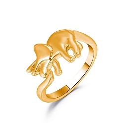 Dinosaur Brass Dinosaur Open Cuff Ring for Women, Light Gold, Triceratops Pattern, US Size 6 1/2(16.9mm)