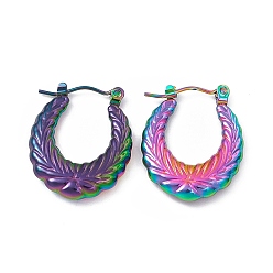 Rainbow Color 304 Stainless Steel Wheat Ring Thick Hoop Earrings for Women, Rainbow Color, 23.5x19x3.7mm, Pin: 0.7mm
