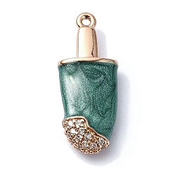 чирок Подвески из кубического циркония с покрытием из латуни, с эмалью, мороженое, долговечный, без свинца и без кадмия, розовое золото , зелено-синие, 21x8.5x4.3 мм, отверстие : 0.9 мм