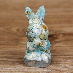 Amazonite Resin Home Display Decorations, with Sequin and Natural Amazonite Chips Inside, Rabbit, 40x40x73mm