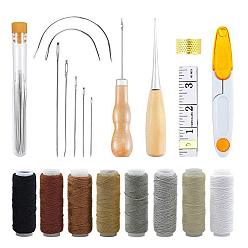 Couleur Mélangete Kit d'outils de travail du cuir, y compris les aiguilles à coudre, fil ciré, ciseaux, alêne, ruban à mesurer et dé à coudre, pour bricolage en cuir, couleur mixte, 29 pièces / kit