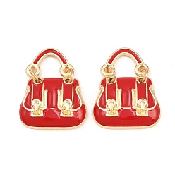 Красный Подвески из эмали и сплава, стойки покрытие, прелести мешков, без кадмия, без никеля и без свинца, золотые, красные, 26x20x5 мм, отверстие : 9x6.5 мм