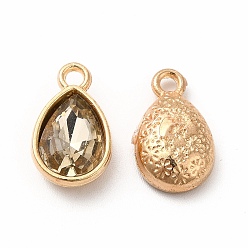 Bisque Faceted Glass Rhinestone Pendants, with Golden Tone Zinc Alloy Findings, Teardrop Charms, Bisque, 15x9x5mm, Hole: 2mm