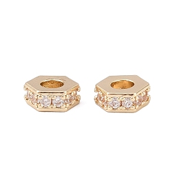 Light Gold Латунные микропаве из прозрачного кубического циркония, многоугольник, стойки покрытие, долговечный, без свинца и без кадмия, золотой свет, 6x6x2 мм, отверстие : 2.2 мм