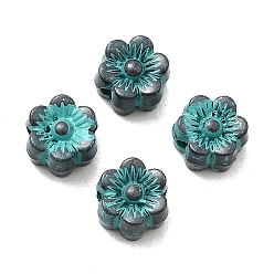 Античный Бронзовый Зеленый Сплавочные овальные бусины тибетского стиля , цветок, без кадмия, без никеля и без свинца, долговечный, античная бронза и зеленая патина, 6x6.5x4 мм, отверстие : 1.4~1.5 мм