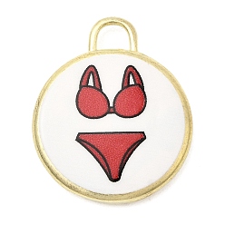 Clothes Латунные подвески с принтом, плоские круглые прелести, долговечный, реальный 18 k позолоченный, одежда, 20x17x3 мм, отверстие : 3x3 мм