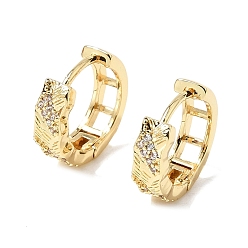 Real 18K Gold Plated Brass Micro Pave Clear Cubic Zirconia Hoop Earrings for Women, Real 18K Gold Plated, 13x14x4mm