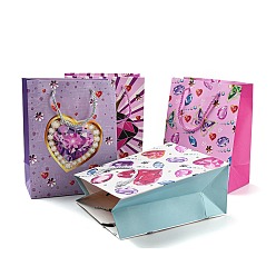 Diamond 4 Colors Valentine's Day Love Paper Gift Bags, Rectangle Shopping Bags, Wedding Gift Bags with Handles, Mixed Color, Diamond, Unfold: 23x18x10.3cm, Fold: 23.3x18x0.4cm