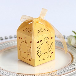 Gold Rectangle Foldable Creative Paper Gift Box, Elephant Pattern Candy Box with Ribbon, Decorative Gift Box for Wedding, Gold, Fold: 5x5x8cm