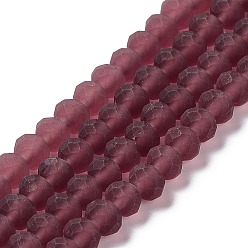 Indian Red Transparent Glass Beads Strands, Faceted, Frosted, Rondelle, Indian Red, 8mm, Hole: 1mm, about 65~68pcs/strand, 15.7~16.1 inch(40~41cm)