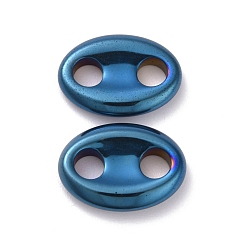 Blue Plated Vacuum Plating Non-magnetic Synthetic Hematite Connector Charms, Oval, Blue Plated, 13x18x3.5mm, Hole: 4.5mm