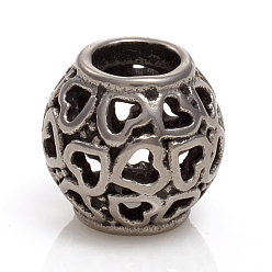 Argent Antique 304 acier inoxydable perles européennes, Perles avec un grand trou   , rondelle avec le coeur, argent antique, 10.5x10mm, Trou: 5mm
