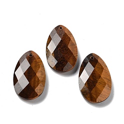 Tiger Eye Natural Tiger Eye Pendants, Faceted Teardrop Charms, 30x18x6mm, Hole: 1.5mm