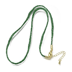 Green 3.5MM Polyester Metallic Cord Braided Cord Necklace Making, with Brass Findings and 202 Stainless Steel Lobster Claw Clasps, Long-Lasting Plated, Rack Plating, Golden, Green, 16.14 inch(41cm)~18.11 inch(46cm)