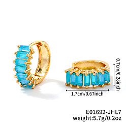 Синий Латунные прямоугольные серьги-кольца, с кубического циркония, золотые, синие, 17x7 мм