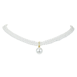 Белый ABS-пластик, имитация жемчуга, бисерные цепочки, двухслойные ожерелья, с круглыми прелестями, белые, 15.55 дюйм (39.5 см)