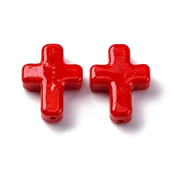 Красный Бусины лэмпворк , крестик, красные, 26x19.5x7.5 мм, отверстие : 1.6 мм