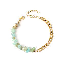Fluorite Natural Fluorite Beaded Bracelets, with Stainless Steel Chains, 6-3/4 inch(17cm)