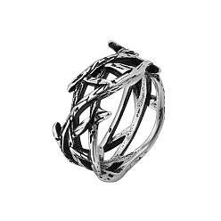 Antique Silver Titanium Steel Crown of Thorns Finger Ring, Easter Theme Hollow Ring for Women, Antique Silver, US Size 6(16.5mm)